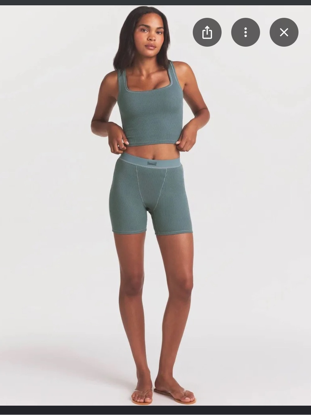 Skims Blue Ribbed Tank & Boxer Short Set